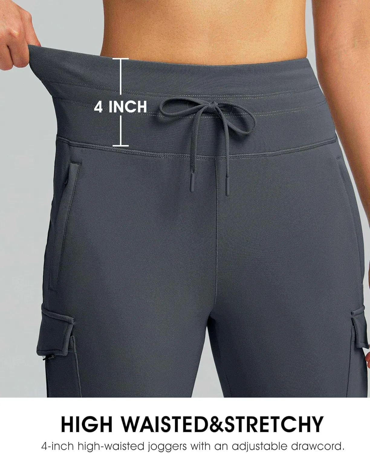 SANTINY Women Fleece Lined Cargo Joggers High Waisted Winter Warm Waterproof Hiking Pants with Zipper Pockets
