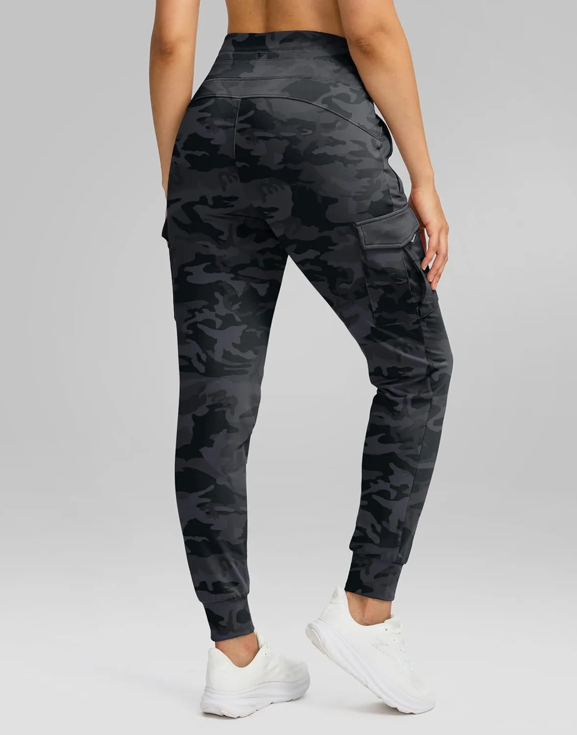 SANTINY Women Fleece Lined Cargo Joggers High Waisted Winter Warm Waterproof Hiking Pants with Zipper Pockets