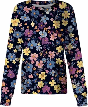 Scrub Jacket for Women Stretchy Patterned Long Sleeve Scrubs Uniforms Button Down Nursing Shirt with Pockets 5xl