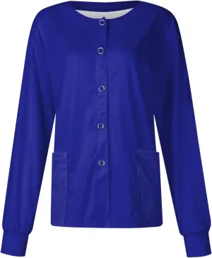 Scrub Jackets for Women Stretchy Patterned Long Sleeve Scrubs Uniforms Button Down Nursing Shirt with Pockets