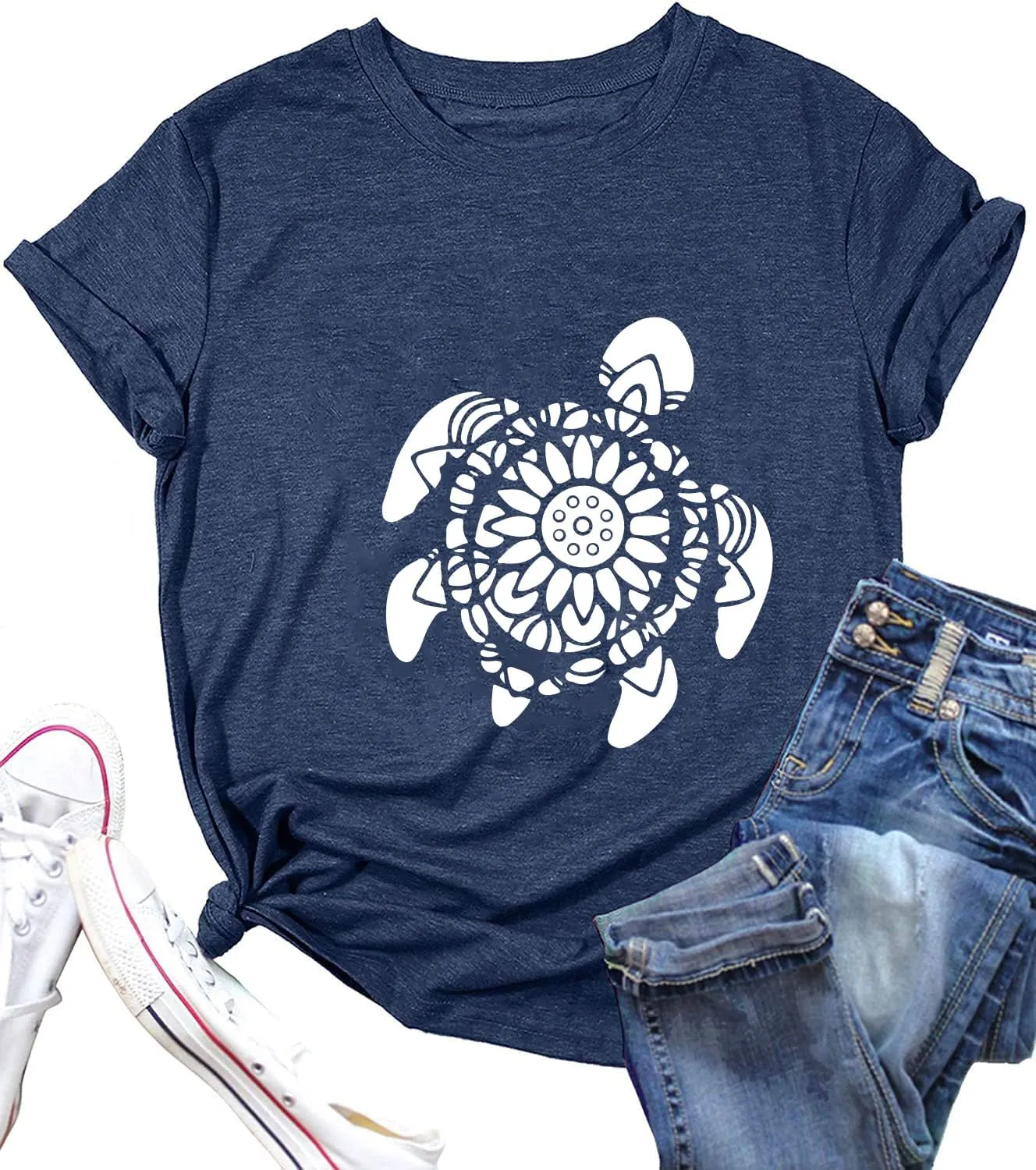 Sea Turtle T-Shirt and Tank for Women Beach Graphic Funny Animal Print Shirt Hawaiian Casual Vacation Top