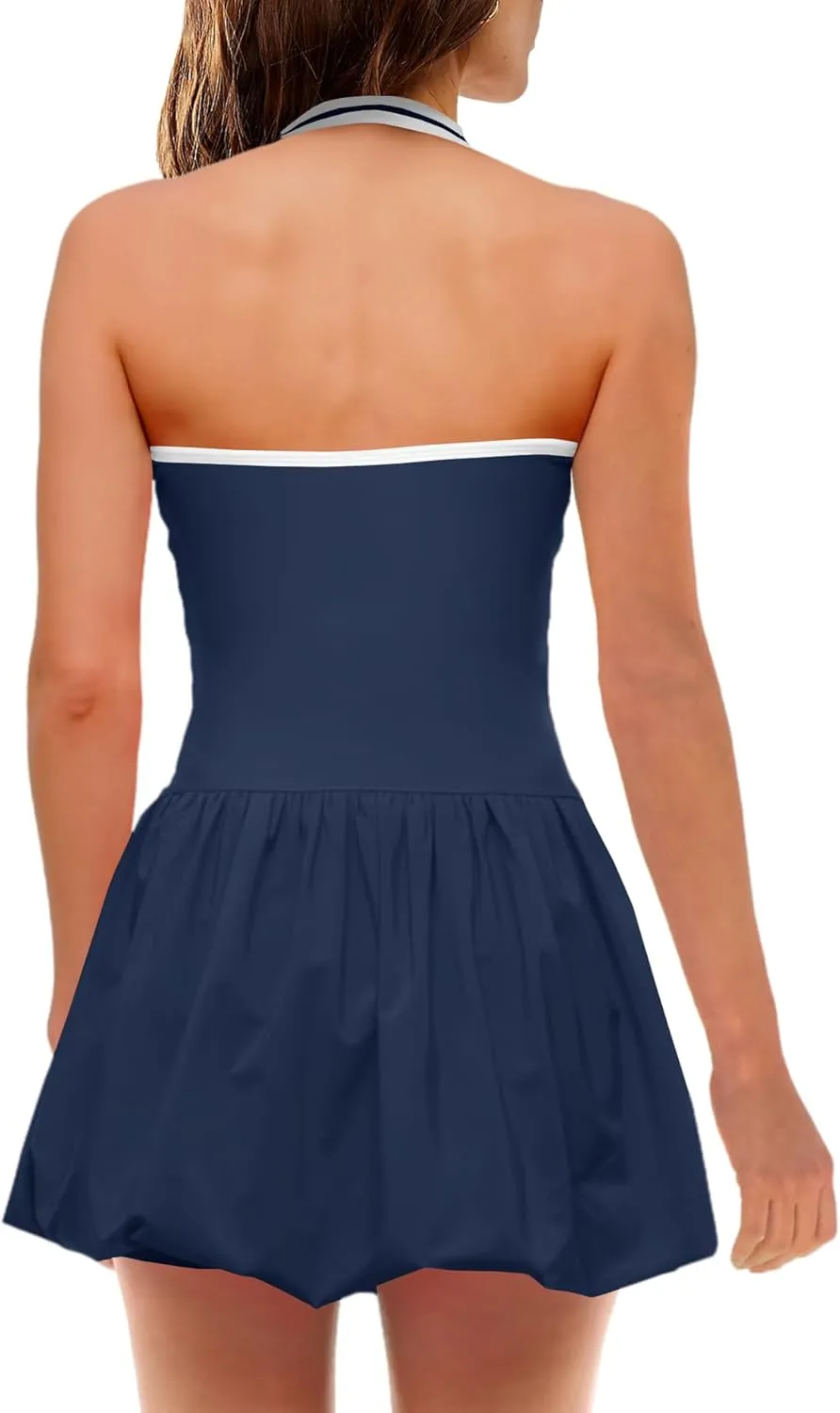 SENSERISE Womens Tennis Dress Built in Bra Halter Dress with Shorts Underneath Workout One Piece Golf Outfits