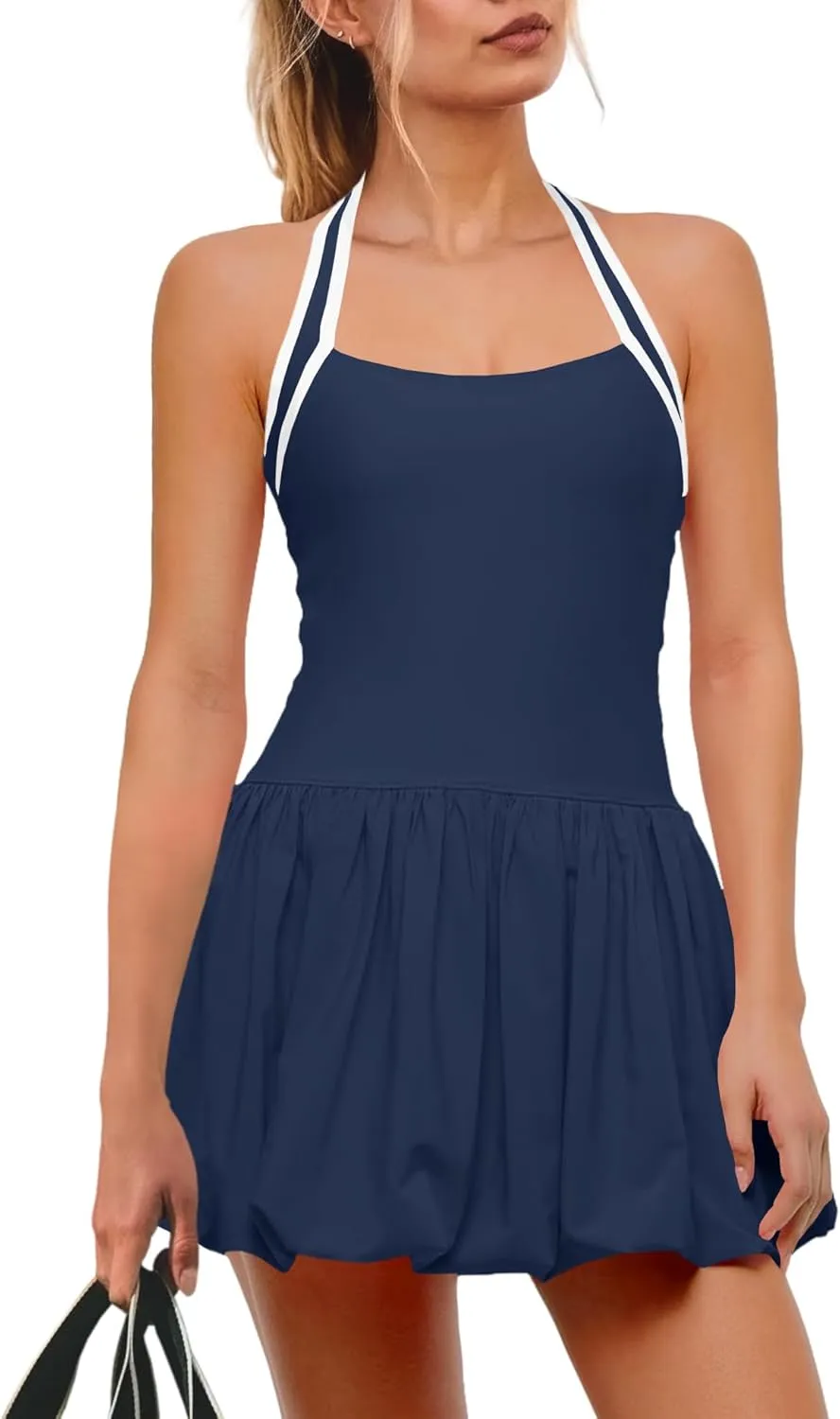 SENSERISE Womens Tennis Dress Built in Bra Halter Dress with Shorts Underneath Workout One Piece Golf Outfits