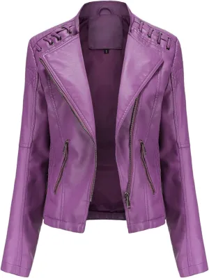 SERYU Leather Jacket for Women Zip Leather Motorcycle Jacket Plus Size Faux Leather Tops Lightweight Short Coat