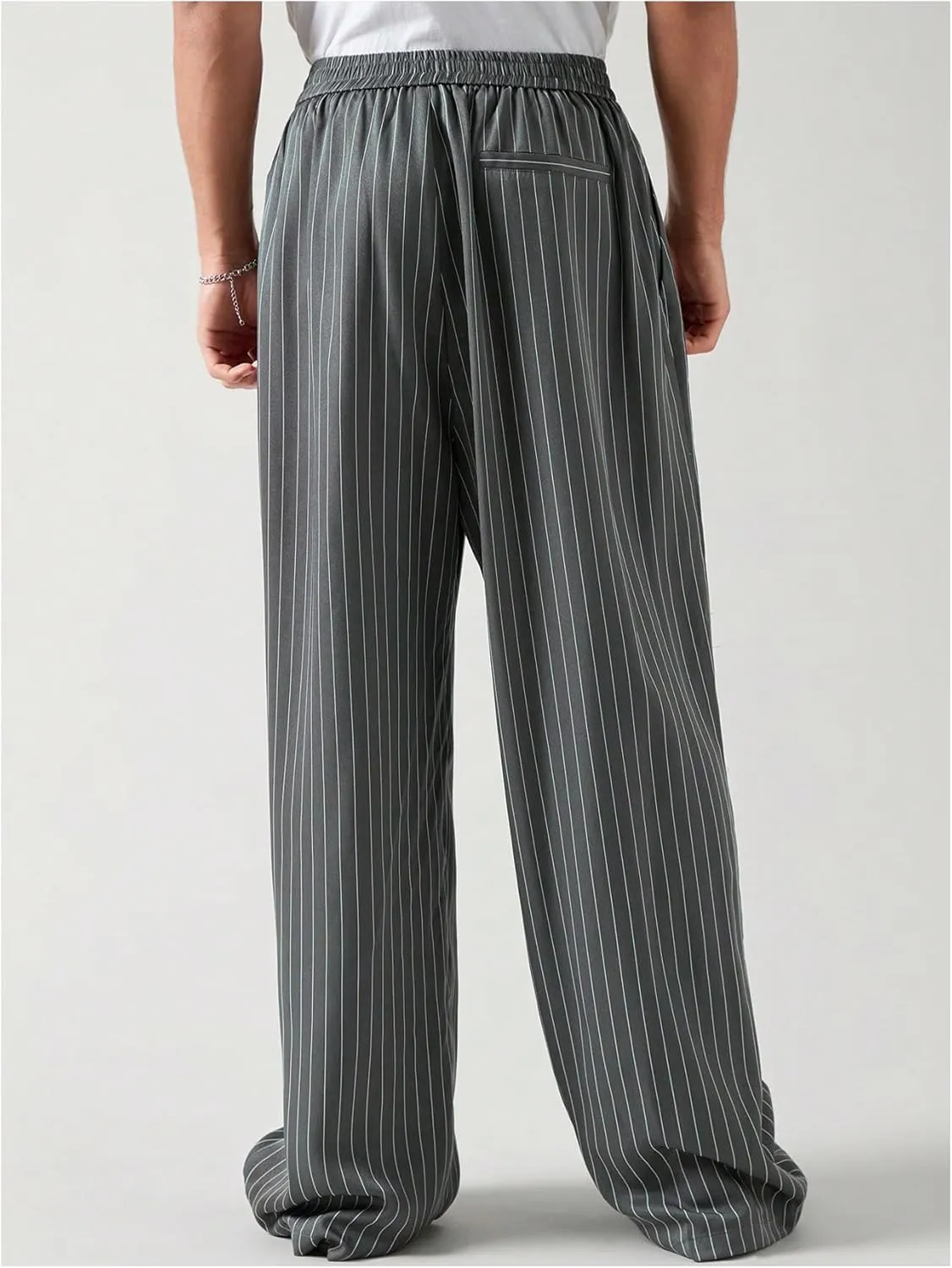 SHENHE Men's Striped Wide Leg Zipper Fly Pants Business Casual Pleated Pants with Pocket