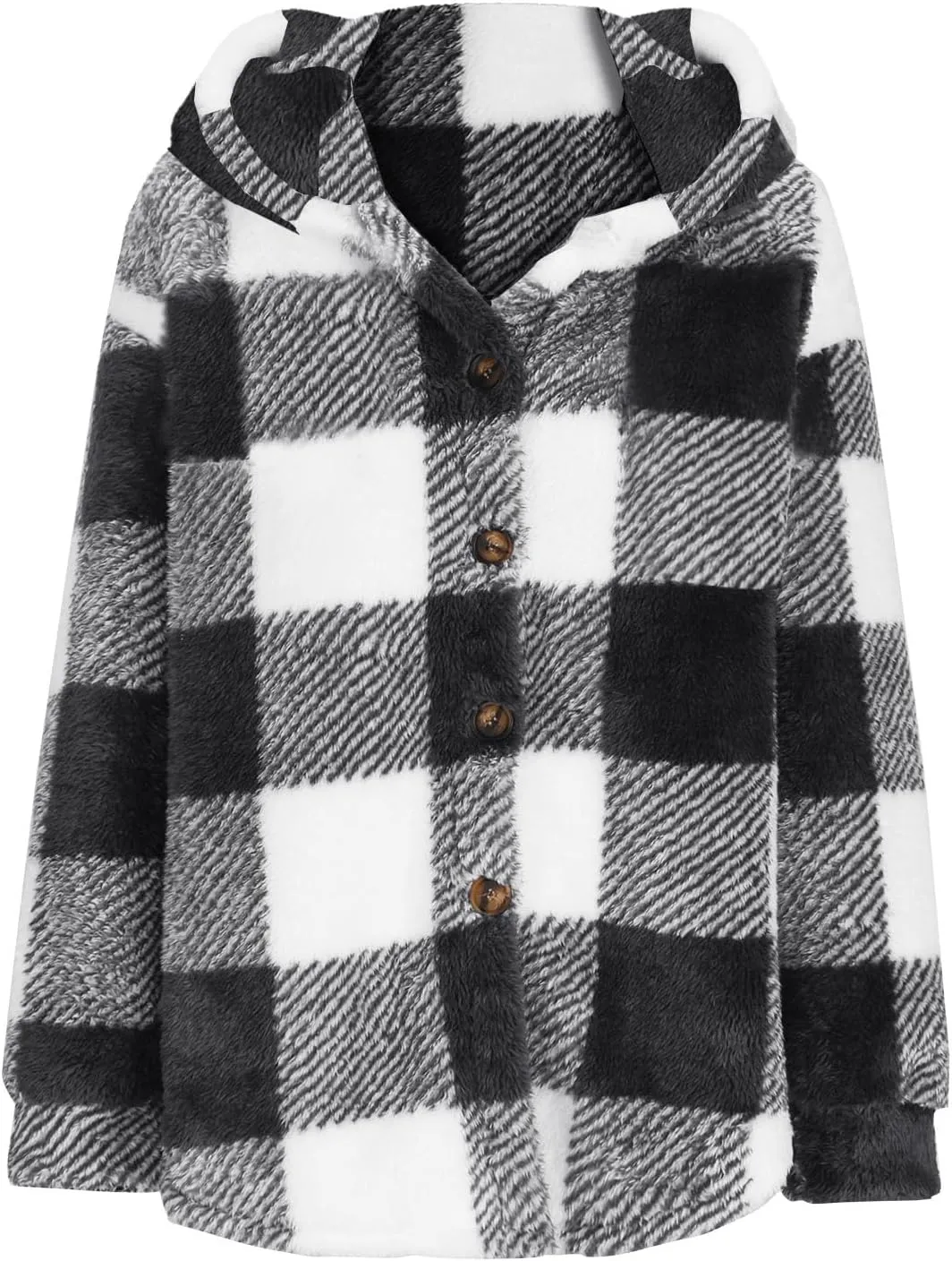 Sherpa Jacket For Women Fuzzy Fleece Winter Coats Plaid Button Down Shacket Casual Warm Teddy Coat Outwear 2023