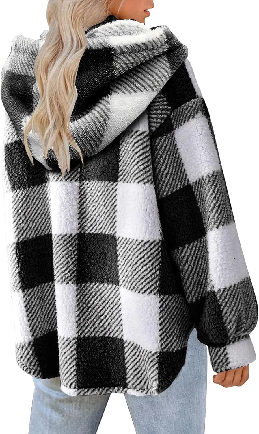 Sherpa Jacket For Women Fuzzy Fleece Winter Coats Plaid Button Down Shacket Casual Warm Teddy Coat Outwear 2023