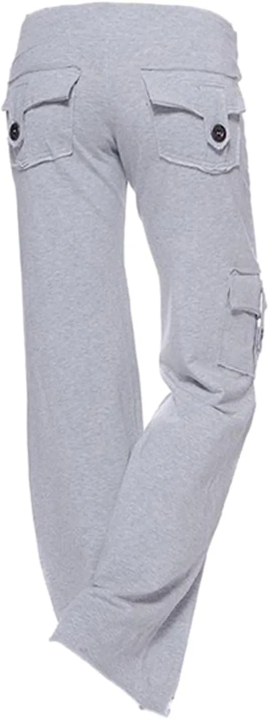 SHOPESSA Wide Leg Cargo Pants for Women High Rise Yoga Leggings with Pockets Plus Size Y2K Drawstring Straight Leg Pants