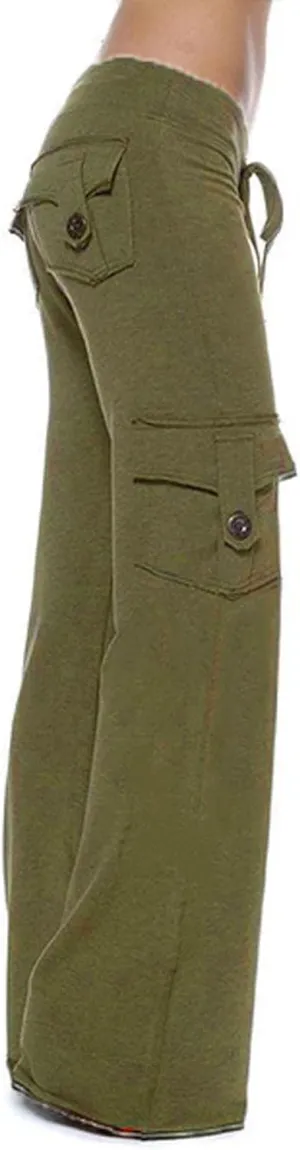 SHOPESSA Wide Leg Cargo Pants for Women High Rise Yoga Leggings with Pockets Plus Size Y2K Drawstring Straight Leg Pants