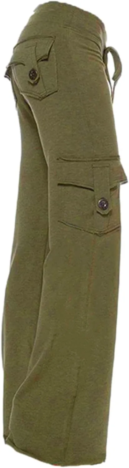 SHOPESSA Wide Leg Cargo Pants for Women High Rise Yoga Leggings with Pockets Plus Size Y2K Drawstring Straight Leg Pants