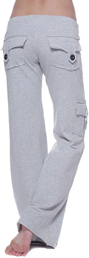 SHOPESSA Wide Leg Cargo Pants for Women High Rise Yoga Leggings with Pockets Plus Size Y2K Drawstring Straight Leg Pants