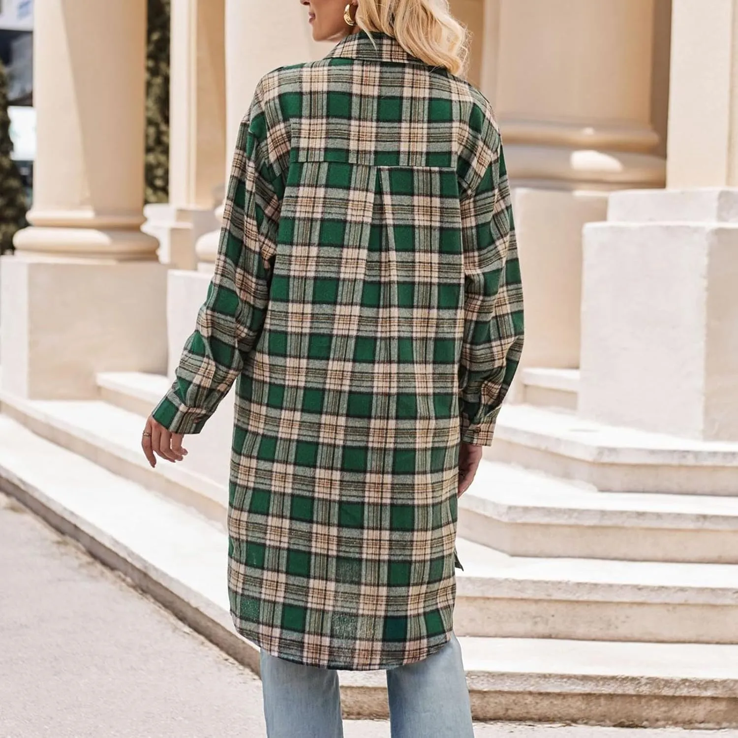 SMIDOW Women's Long Plaid Shirt Coat Tartan Long Jacket Coats Fall Fashion 2023 Thin Tartan Trench Coat Outerwear