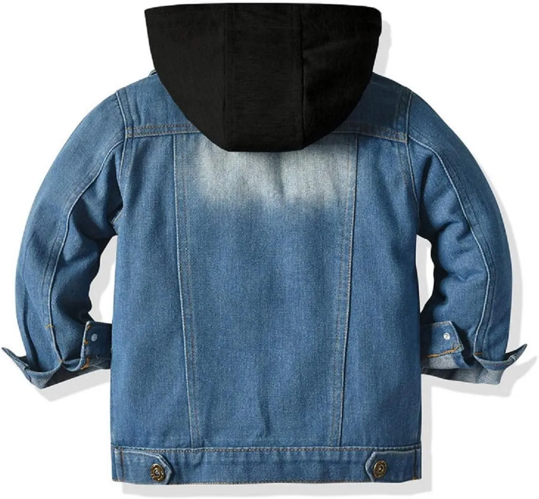 SOFEON Toddler Baby Boy Girls Denim Jacket Button Down Basic Ripped Hoodie Jeans Coat Kid Cowboy Outwear Casual Clothes