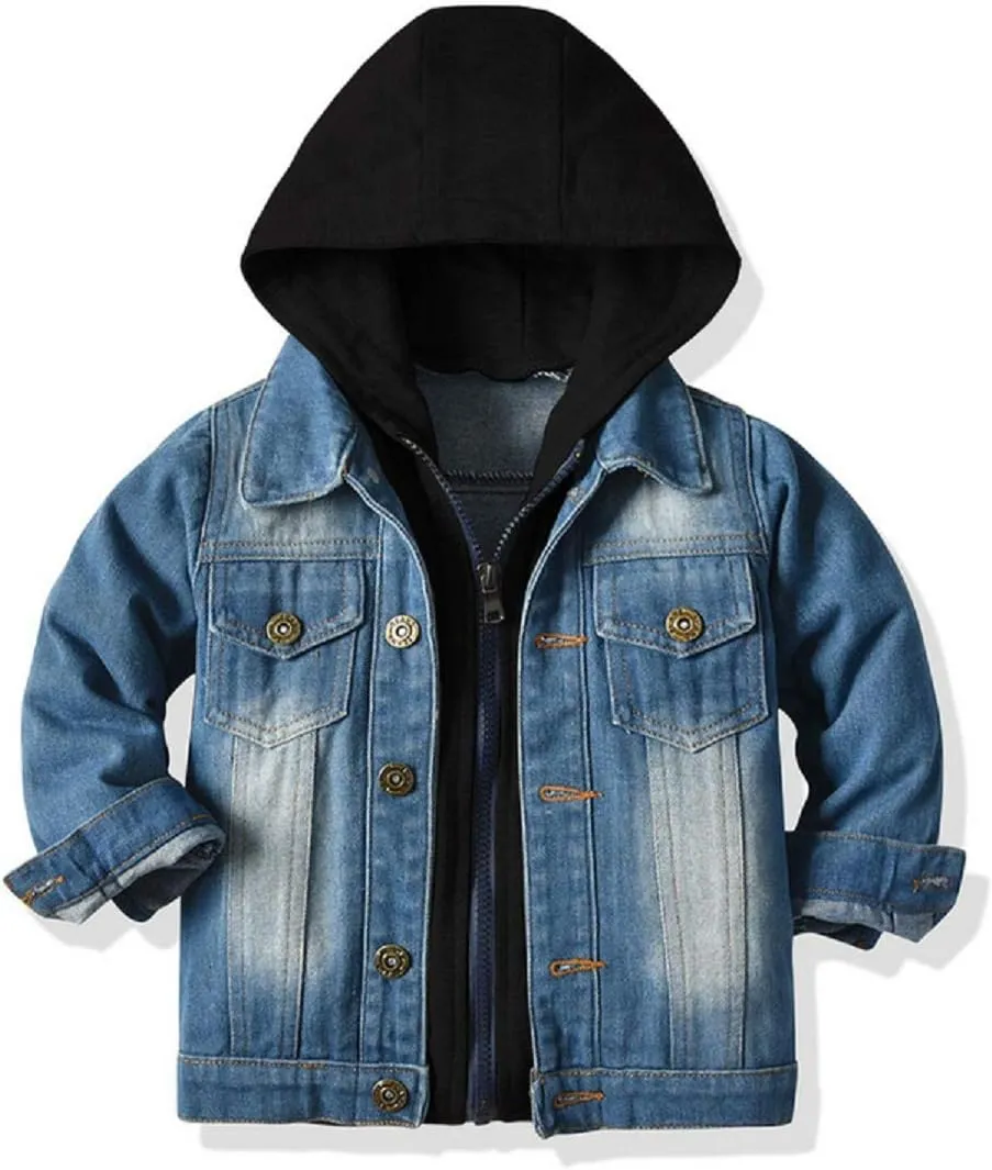 SOFEON Toddler Baby Boy Girls Denim Jacket Button Down Basic Ripped Hoodie Jeans Coat Kid Cowboy Outwear Casual Clothes