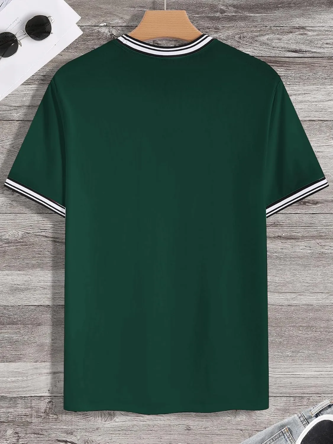 SOLY HUX Men's Crown Letter Print Striped Trim Tee Tops Short Sleeve Crew Neck Summer T Shirt