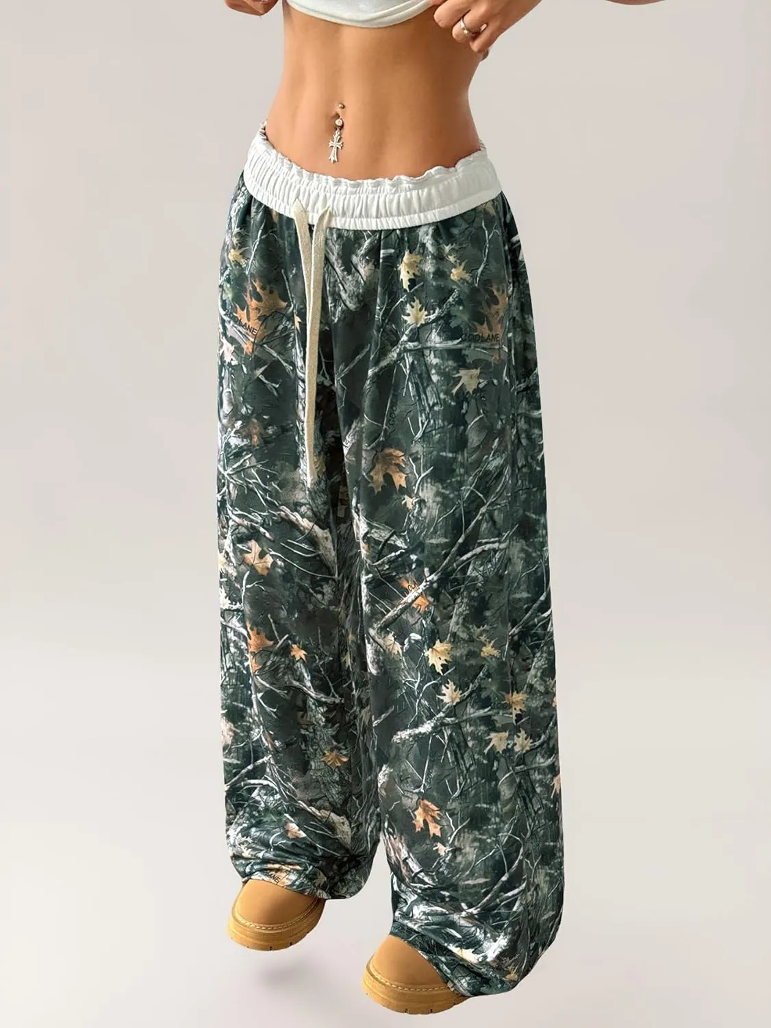 SOLY HUX Women's Camo Pants Wide Leg Baggy Sweatpants Elastic Waist Drawstring Loose Pants Trendy Y2K Drawstring Trousers