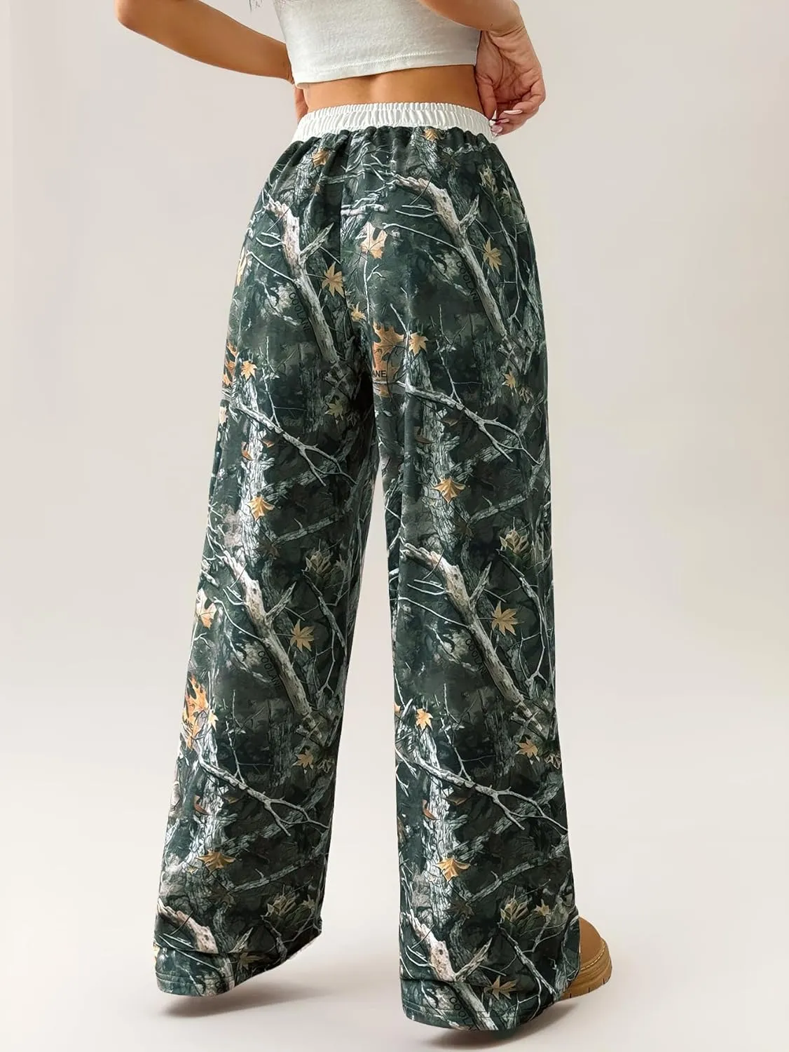 SOLY HUX Women's Camo Pants Wide Leg Baggy Sweatpants Elastic Waist Drawstring Loose Pants Trendy Y2K Drawstring Trousers