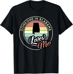 Someone in Alabama Loves Me State Map Outline Vintage Sunset T-Shirt