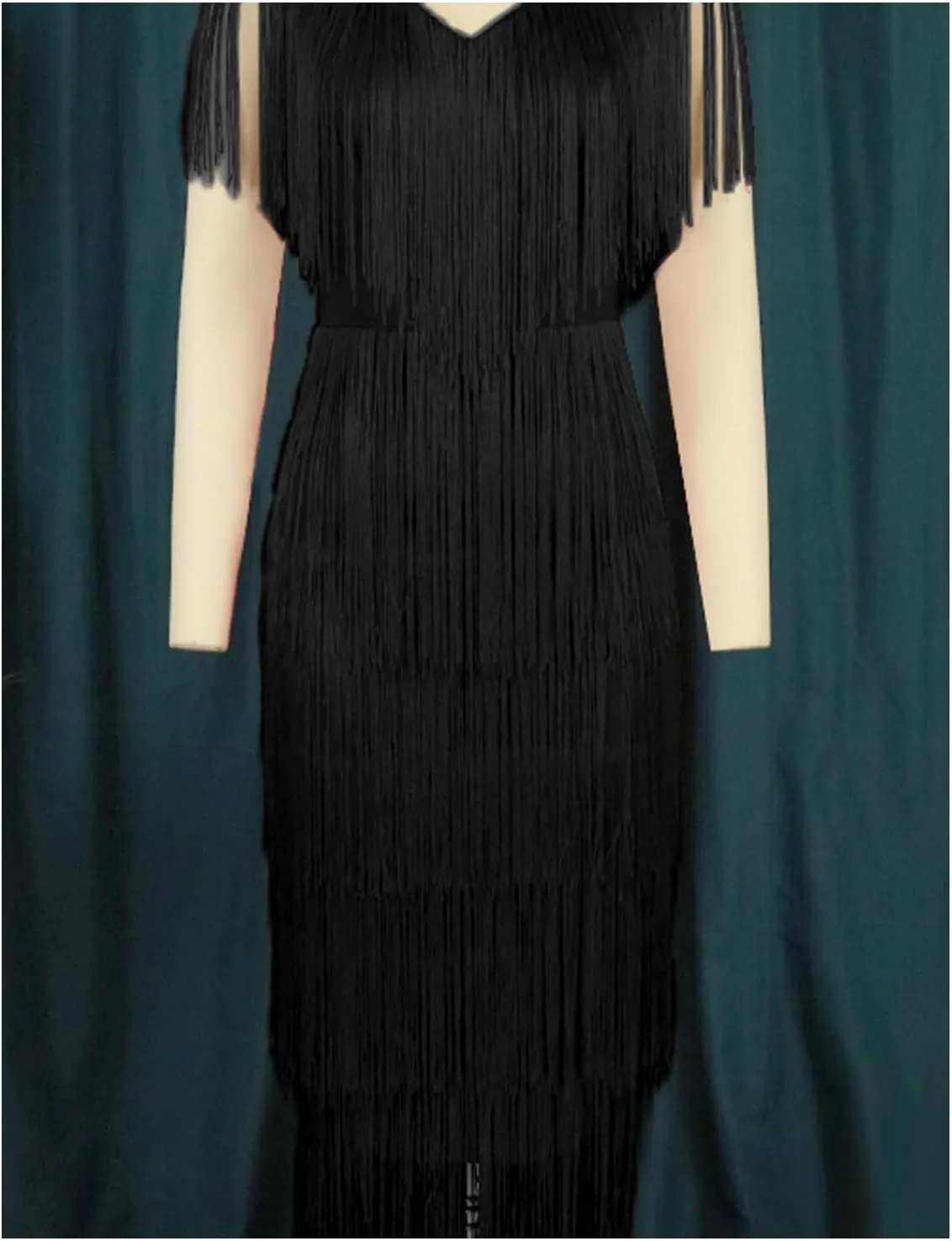 SOMTHRON Women's Plus Size 1920s Flapper Dress Sleeveless Deep V Neck Fringe All Over Tassel Tiered Prom Party Midi Dress