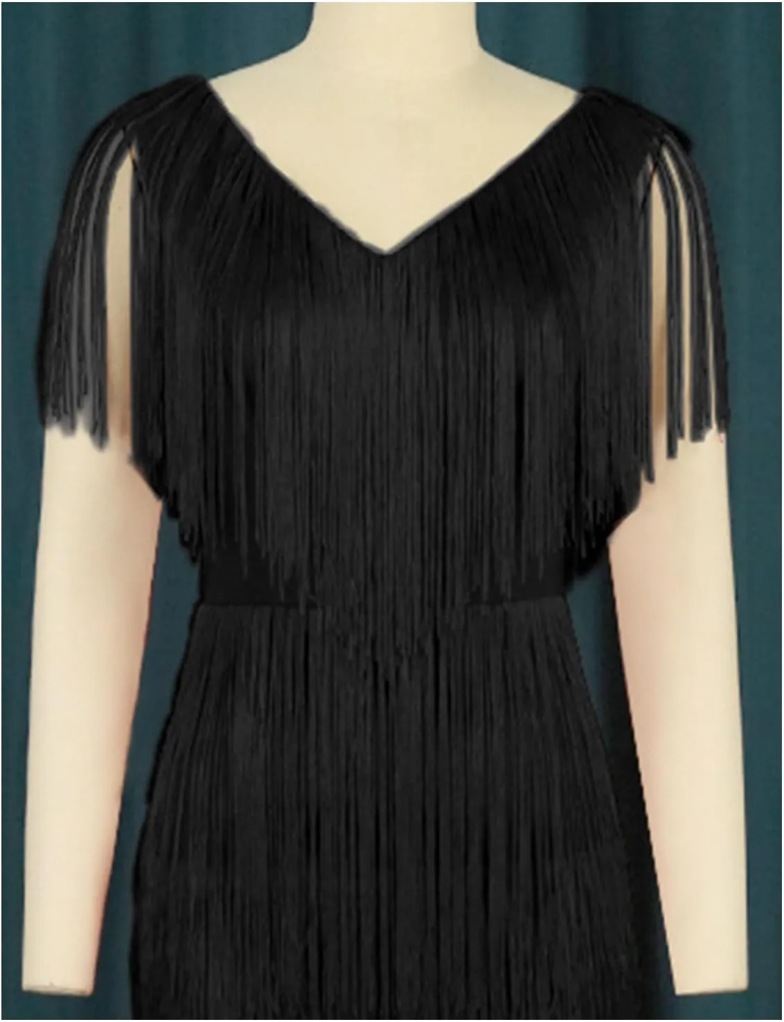 SOMTHRON Women's Plus Size 1920s Flapper Dress Sleeveless Deep V Neck Fringe All Over Tassel Tiered Prom Party Midi Dress
