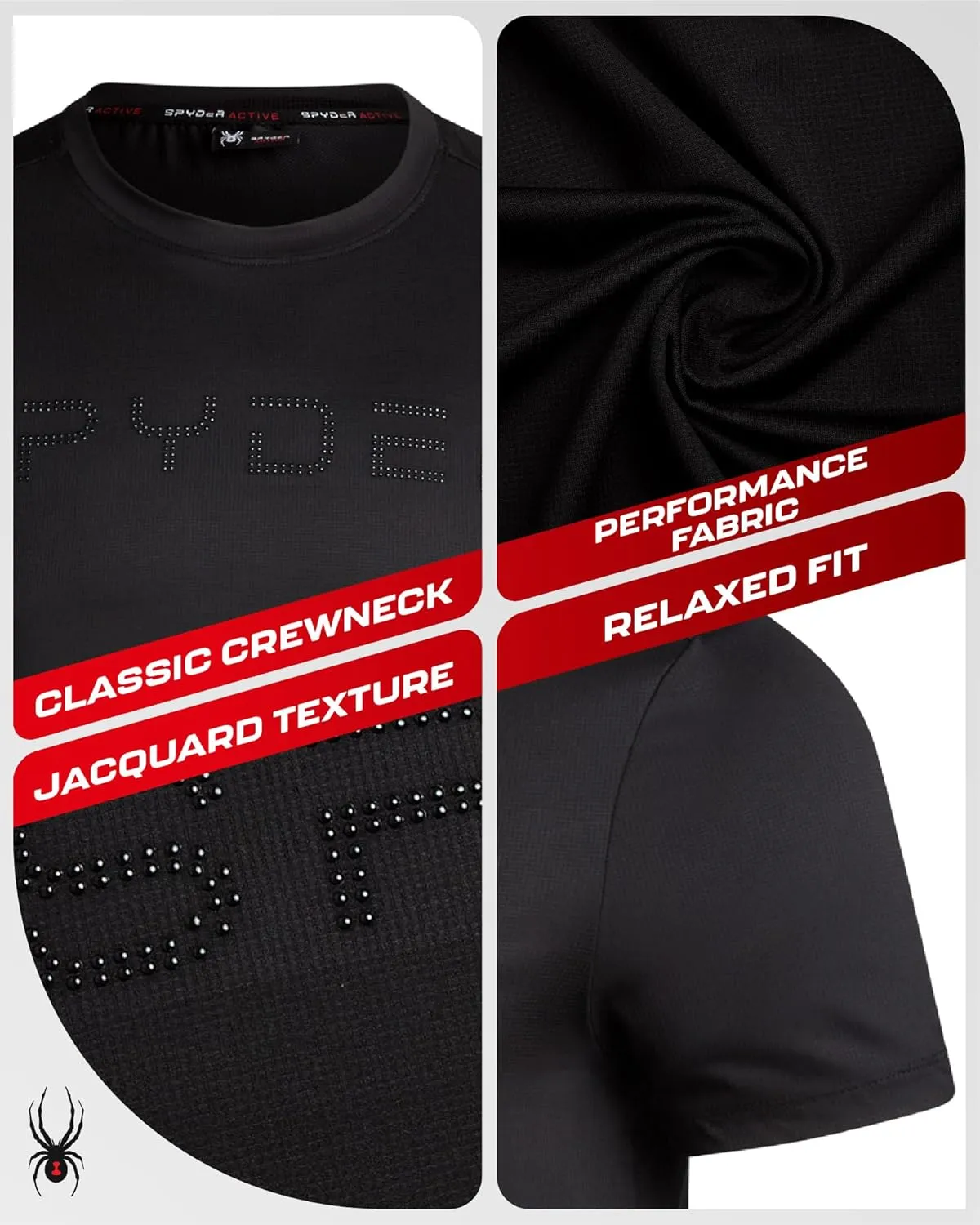 Spyder Men's Workout Shirt - Short Sleeve Quick Dry Moisture Wicking Jacquard Jersey Athletic Shirt (Sizes: S-XL)