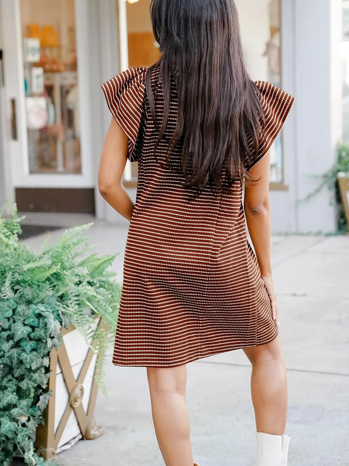 Striped V-Neck Mini Dress for Women Puff Sleeve Casual Dress with Pockets, Comfortable & Stylish for Summer
