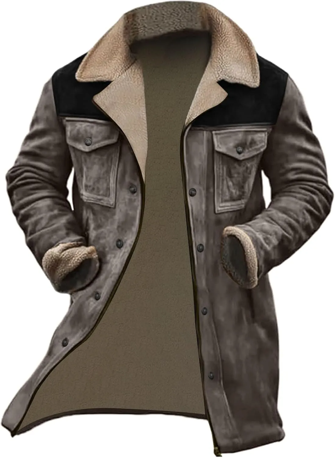 Suede Jacket Men, Men's Vintage Suede Jacket Plush Collar Coats Faux Leather Jacket Men Zip Up Motorcycle Jacket Coat