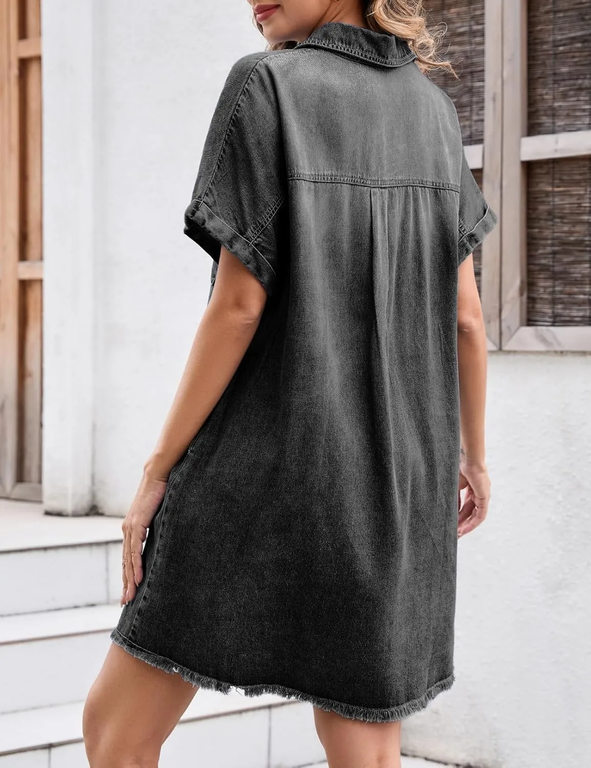 Summer Denim Dress for Women Short Sleeve Button Down Casual Western Jean Dresses