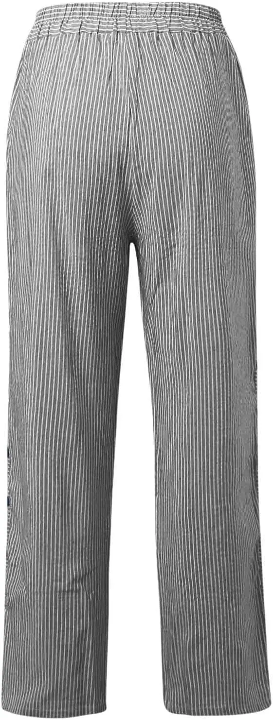 Summer Pants Women, Straight Leg Casual Pants Peasant Linen Elastic Waist Trendy