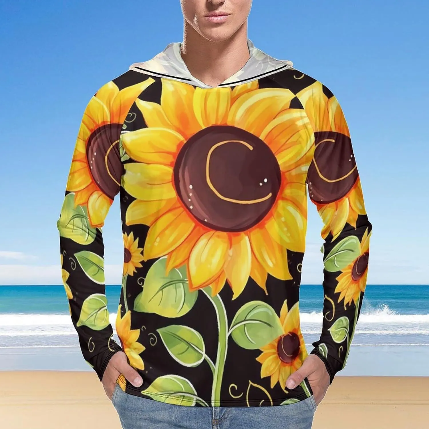 Sun Protection Shirt Long Sleeve Hoodie Cute Sunflower Lightweight Rash Guard Quick Dry Sun Shirt for Outdoor