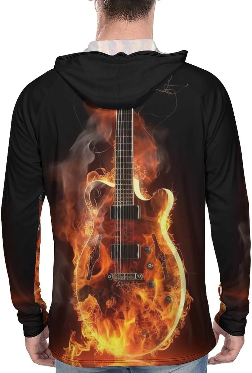 Sun Protection Shirt Long Sleeve Hoodie Fire Guitar Lightweight Rash Guard Quick Dry Sun Shirt for Outdoor