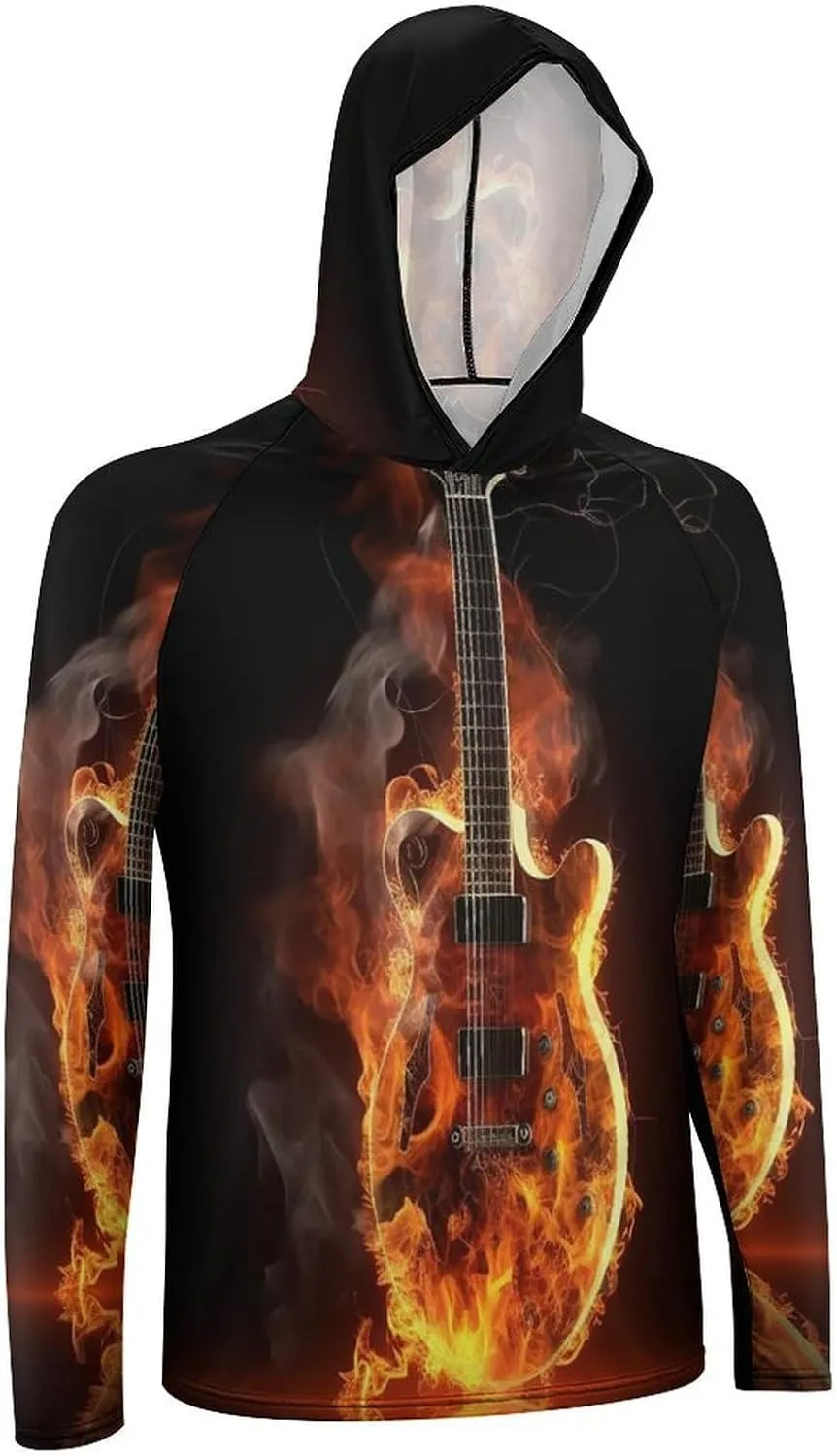 Sun Protection Shirt Long Sleeve Hoodie Fire Guitar Lightweight Rash Guard Quick Dry Sun Shirt for Outdoor