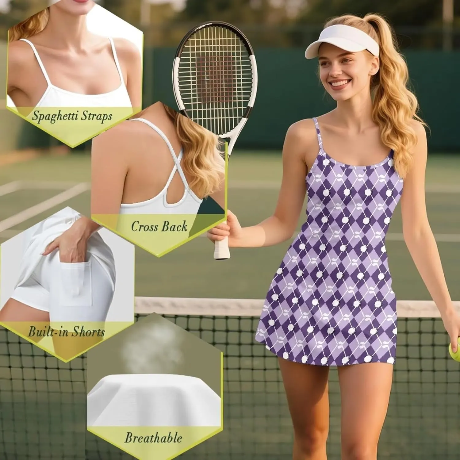 Suspenders Tennis Dresses for Women with Shorts Underneath Workout Dress with Pockets Summer Golf Outfits