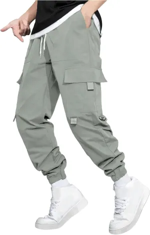 Sweatpants for Men Sports Tapered Combat Jogger Mens Solid Color Split Stretchy Joggers Regular Elastic Waist Cargo