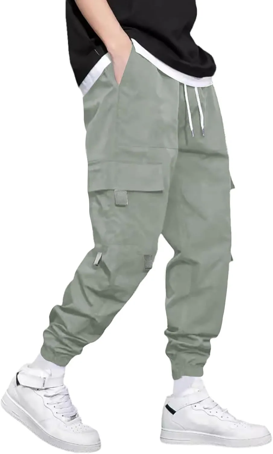 Sweatpants for Men Sports Tapered Combat Jogger Mens Solid Color Split Stretchy Joggers Regular Elastic Waist Cargo