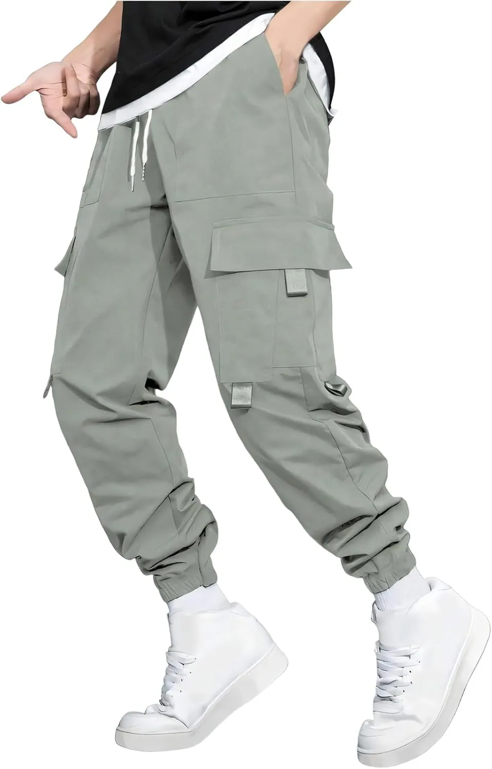 Sweatpants for Men Sports Tapered Combat Jogger Mens Solid Color Split Stretchy Joggers Regular Elastic Waist Cargo