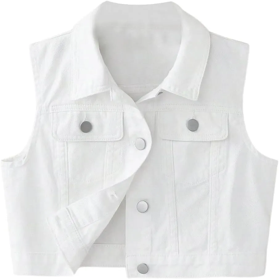 SweatyRocks Girl's Denim Vest Button Down Sleeveless Jean Jacket Outerwear with Pockets