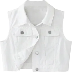 SweatyRocks Girl's Denim Vest Button Down Sleeveless Jean Jacket Outerwear with Pockets