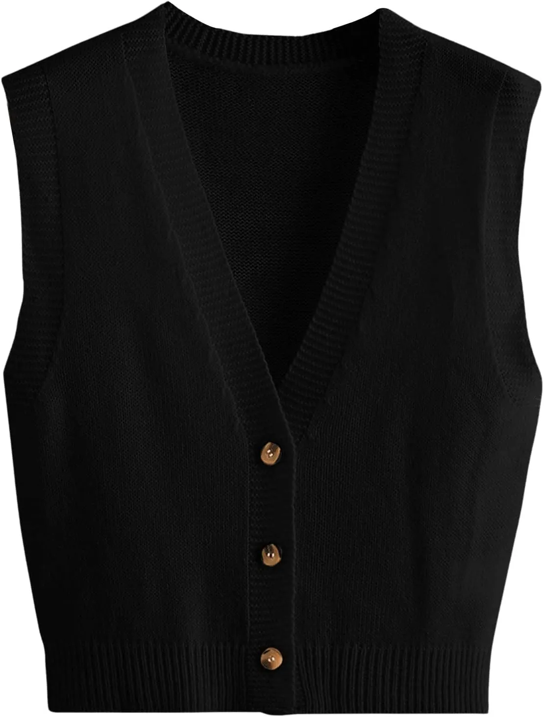 SweatyRocks Women's Basic Sleeveless V Neck Button Front Sweater Vest Knitted Cardigan