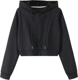SweatyRocks Women's Long Sleeve Drawstring Full Zip Hooded Jacket Crop Sweatshirt