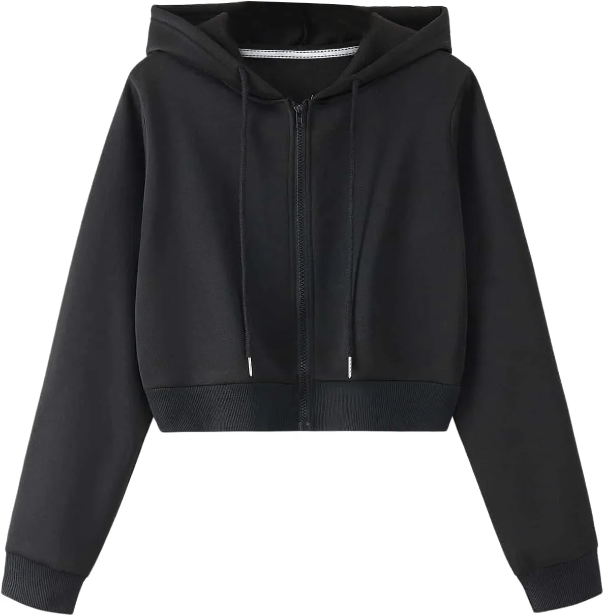 SweatyRocks Women's Long Sleeve Drawstring Full Zip Hooded Jacket Crop Sweatshirt