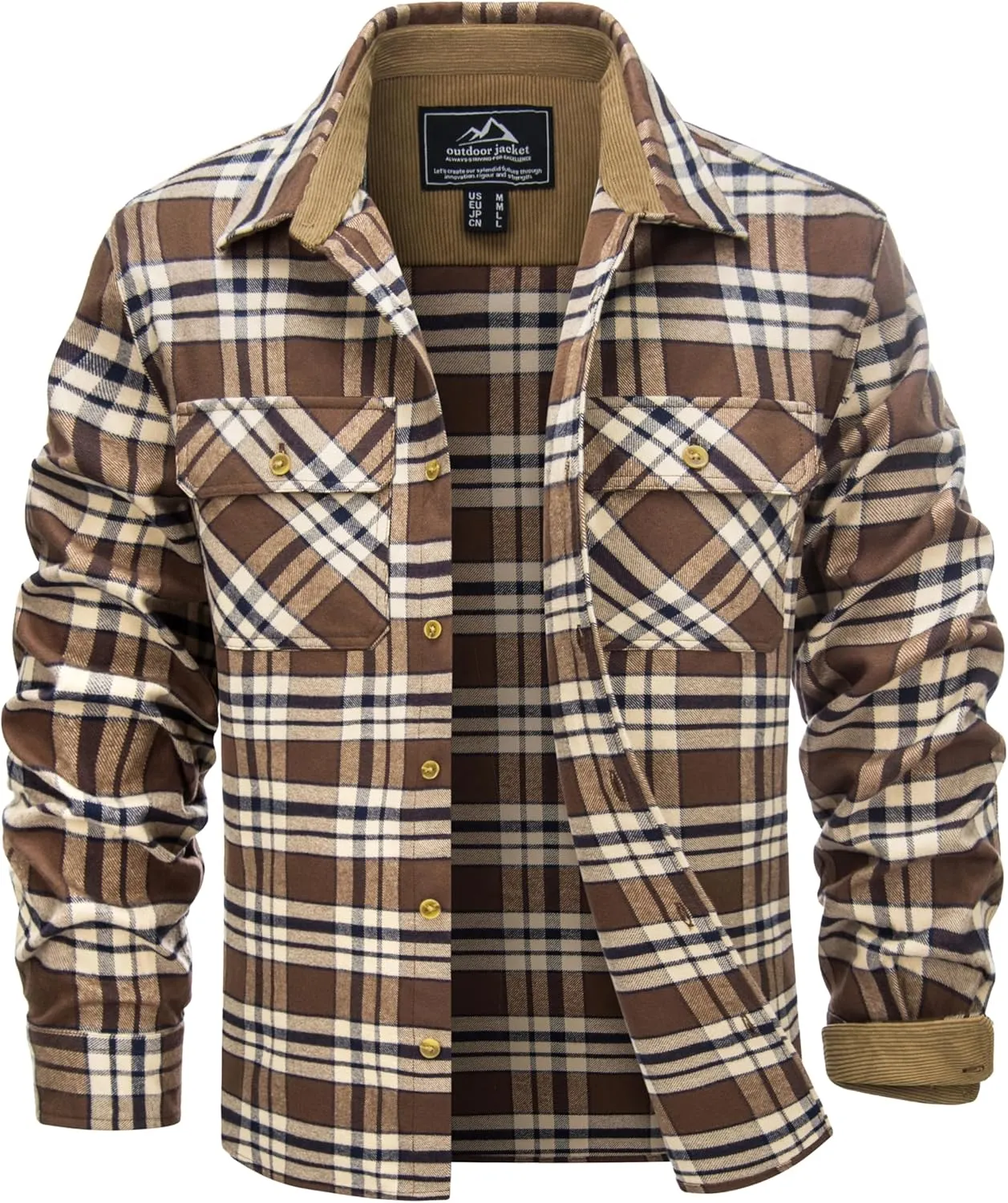 TACVASEN Men's Flannel Shirts Cotton Plaid Shirt Long Sleeve Button Up Shirt Jackets with 2 Chest Pockets