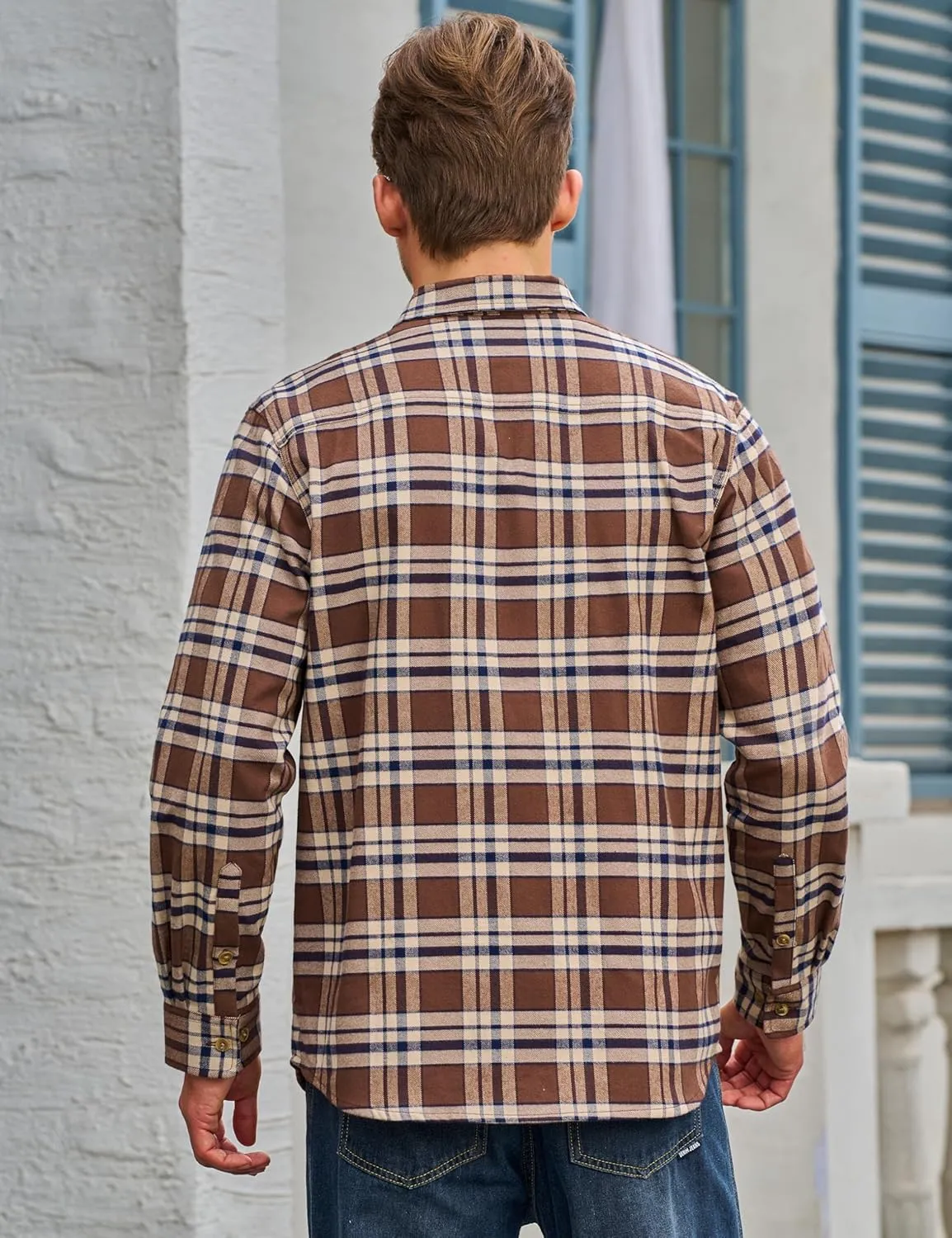 TACVASEN Men's Flannel Shirts Cotton Plaid Shirt Long Sleeve Button Up Shirt Jackets with 2 Chest Pockets