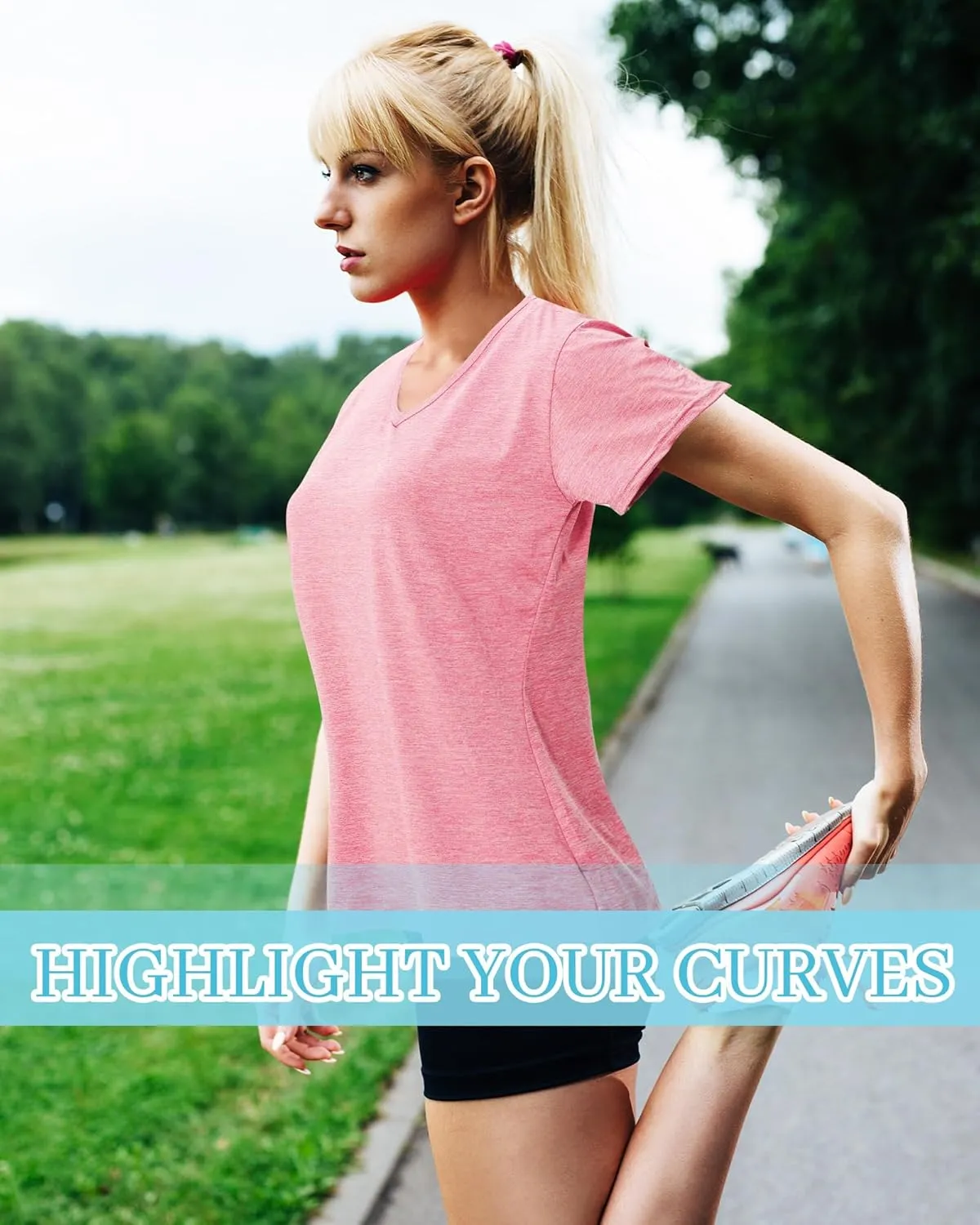 Taiyin 10Pcs Women's Dry Fit T Shirts V Neck Short Sleeve Lightweight Shirts Tee for Workout Athletic Yoga Gym Hiking Running