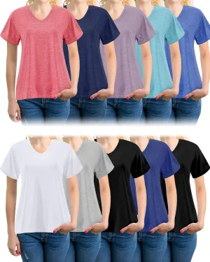 Taiyin 10Pcs Women's Dry Fit T Shirts V Neck Short Sleeve Lightweight Shirts Tee for Workout Athletic Yoga Gym Hiking Running