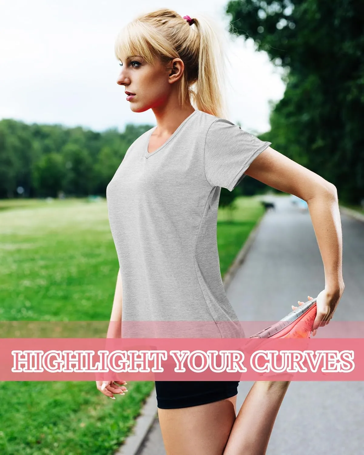 Taiyin 10Pcs Women's Dry Fit T Shirts V Neck Short Sleeve Lightweight Shirts Tee for Workout Athletic Yoga Gym Hiking Running