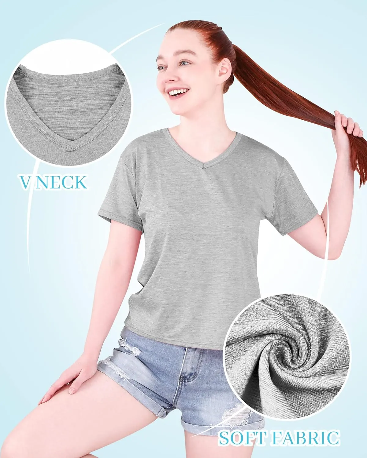 Taiyin 10Pcs Women's Dry Fit T Shirts V Neck Short Sleeve Lightweight Shirts Tee for Workout Athletic Yoga Gym Hiking Running