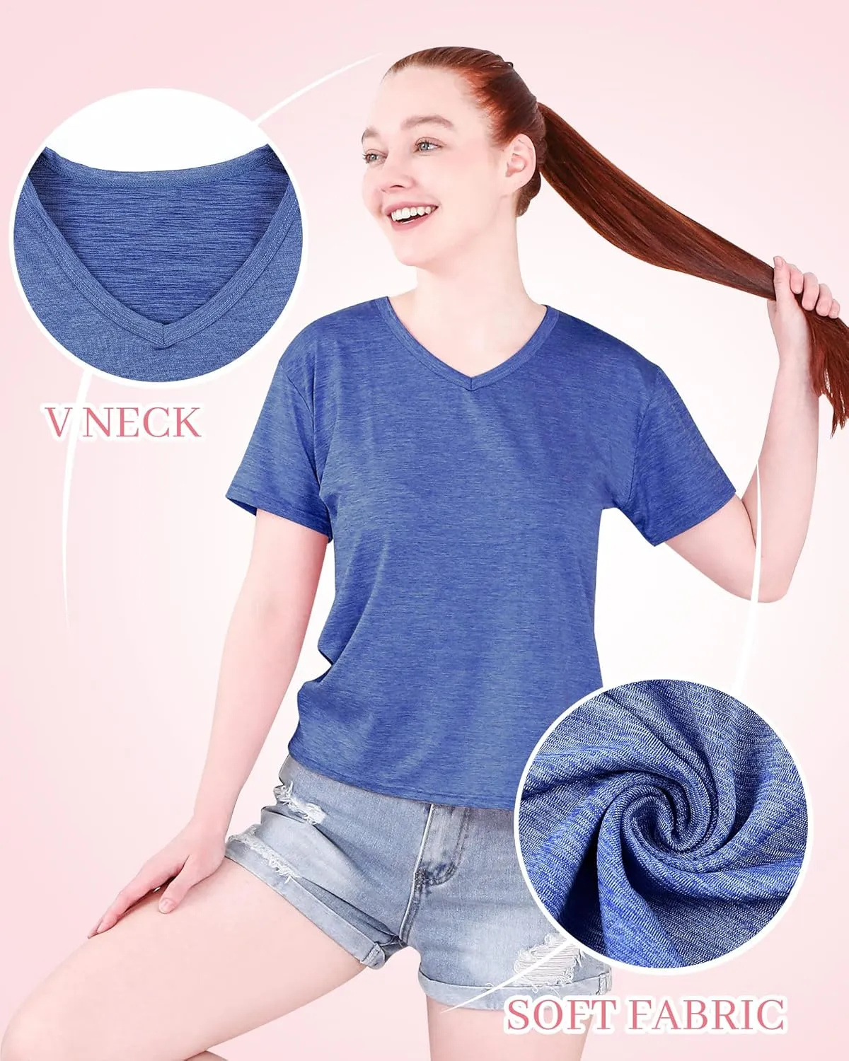 Taiyin 10Pcs Women's Dry Fit T Shirts V Neck Short Sleeve Lightweight Shirts Tee for Workout Athletic Yoga Gym Hiking Running