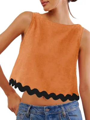 Tankaneo Womens Cropped Tank Tops Summer Casual Crew Neck Loose Fit Sleeveless Tee Shirts