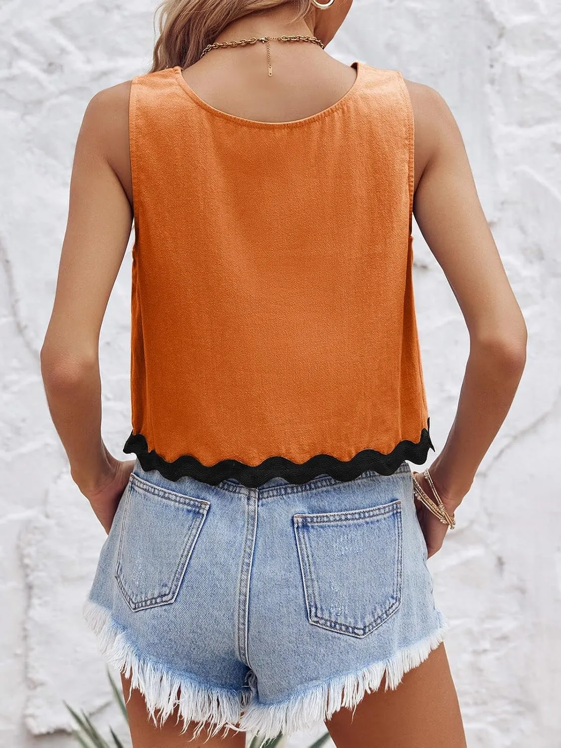 Tankaneo Womens Cropped Tank Tops Summer Casual Crew Neck Loose Fit Sleeveless Tee Shirts